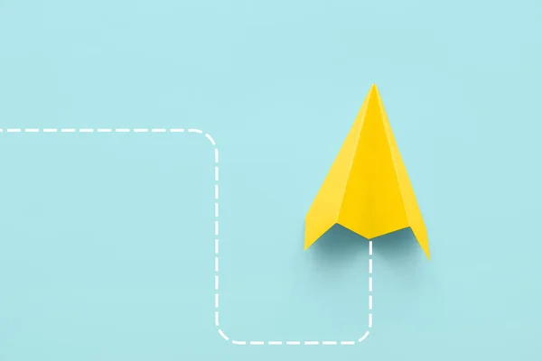 Paper Plane Light Blue Background Top View — 图库照片