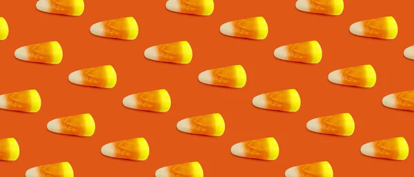 Tasty Corn Candies Halloween Orange Background — ストック写真