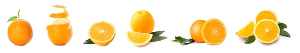 Set Sweet Ripe Oranges Isolated White — Stock fotografie