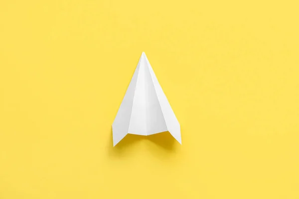 White Paper Plane Yellow Background — Stock Photo, Image
