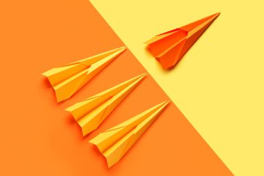 Paper planes on color background