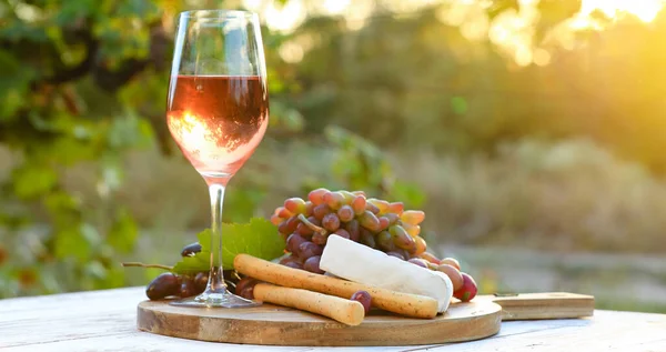 Glass Wine Tasty Snacks Table Vineyard — Stock Photo, Image