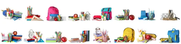 Set Many School Stationery Isolated White — ストック写真