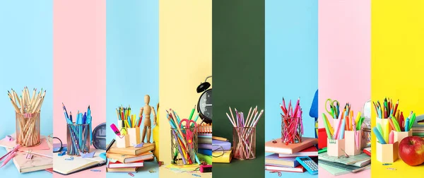 Collage School Stationery Colorful Background — 图库照片
