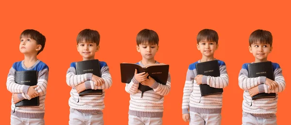 Set Little Boy Bible Orange Background — Stockfoto