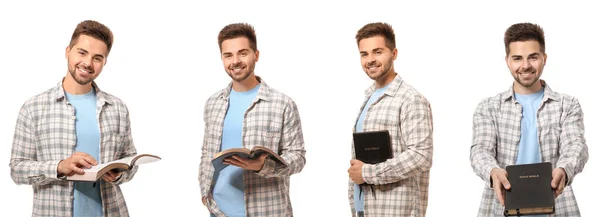 Set Young Man Bible Isolated White — Stockfoto