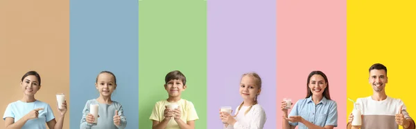 Set People Fresh Milk Colorful Background — Zdjęcie stockowe