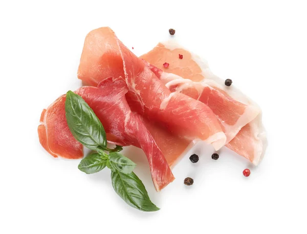 Slice Delicious Jamon White Background — Stock Photo, Image