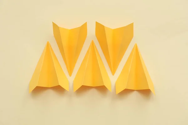 Yellow Paper Planes Beige Background — 图库照片