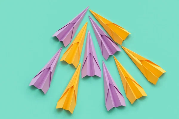 Colorful Paper Planes Blue Background — 图库照片