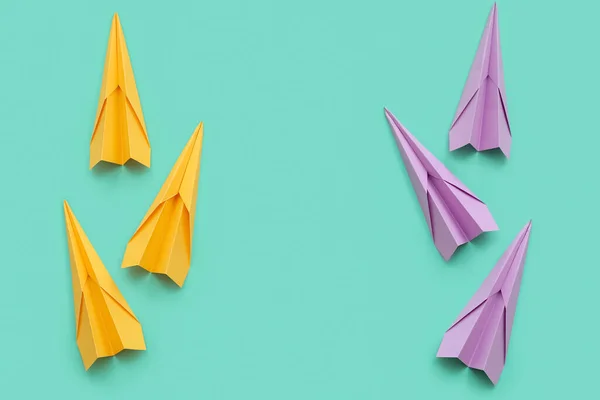 Frame Made Paper Planes Color Background — 图库照片