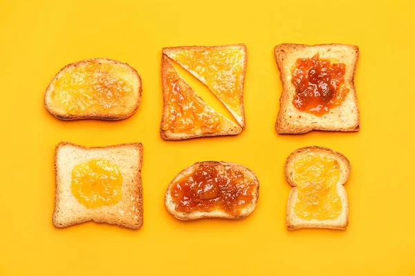 Composition Delicious Toasts Color Background — Stock Photo, Image