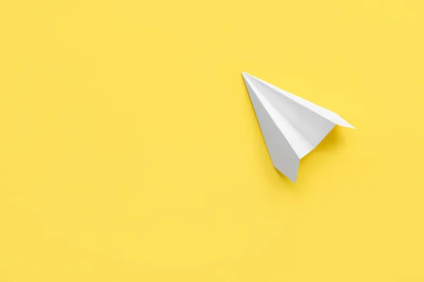 White Paper Plane Yellow Background — Stockfoto