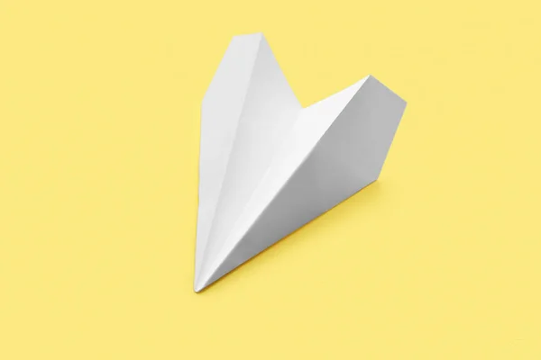 White Paper Plane Yellow Background — Stock Photo, Image
