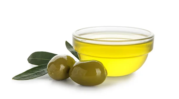 Bowl Fresh Olive Oil White Background — Foto de Stock