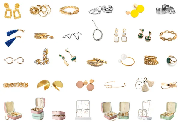 Set Med Vackra Smycken Vit Bakgrund — Stockfoto