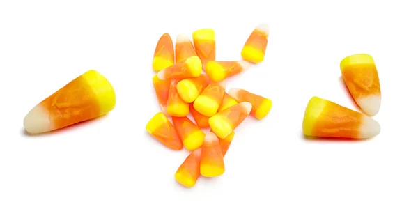 Collage Sweet Candy Corns Halloween White Background — Stock Fotó