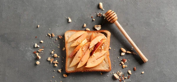 Delicious Toast Sliced Pear Nuts Honey Grunge Background — Fotografia de Stock