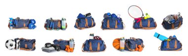 Set of sports bags isolated on white