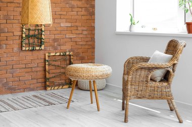 Rattan armchair and table in living room