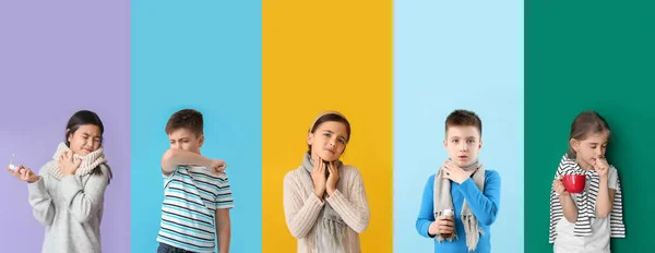 Set Sick Children Color Background —  Fotos de Stock