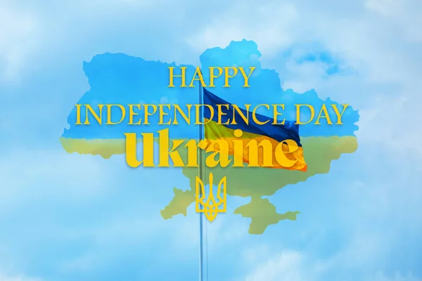 Poster Ukrainian Independence Day Flag Map Blue Background — Stock Photo, Image