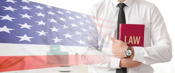 Double Exposure Usa Flag Male Lawyer Book – stockfoto