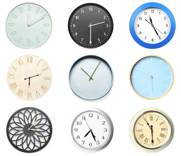 Set Different Clocks White Background — Foto de Stock