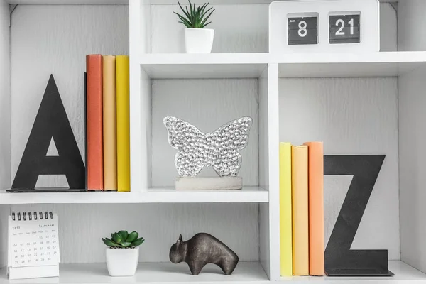 Bookcase Stylish Holders Decor Light Wall — Fotografia de Stock