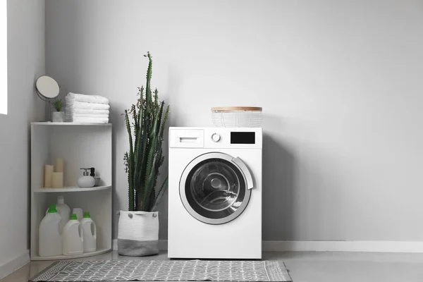Interior Modern Laundry Room Washing Machine Cactus Shelving Unit — Foto de Stock