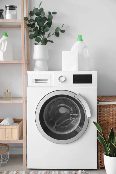 Vase Eucalyptus Branches Detergent Washing Machine Laundry Room — Foto de Stock