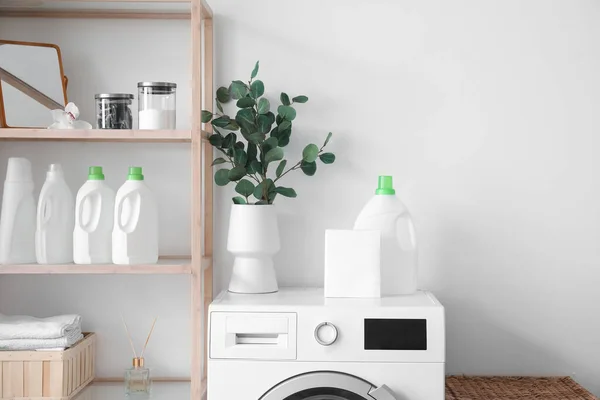 Vase Eucalyptus Branches Detergent Washing Machine Laundry Room — Zdjęcie stockowe