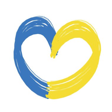 Painted heart in colors of Ukrainian flag on white background