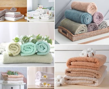 Collage with different soft terry towels