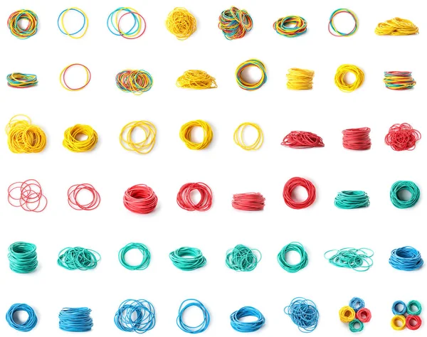 Collection Colorful Elastic Bands White Background — 스톡 사진