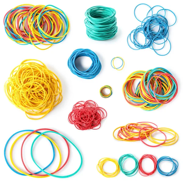 Set Colorful Elastic Bands White Background — 스톡 사진
