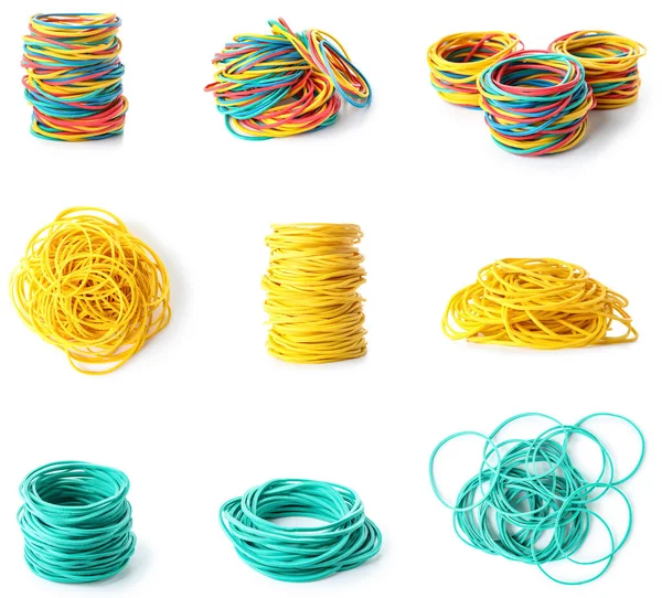 Group Colorful Elastic Bands White Background — Stock fotografie