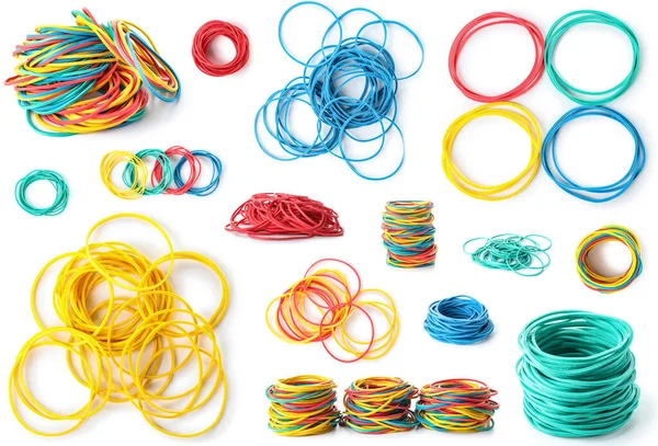 Collection Colorful Rubber Bands White Background — Stock Fotó