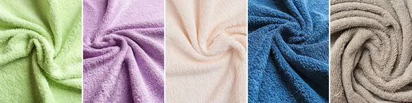 Collage Different Soft Towels Closeup — Stok Foto