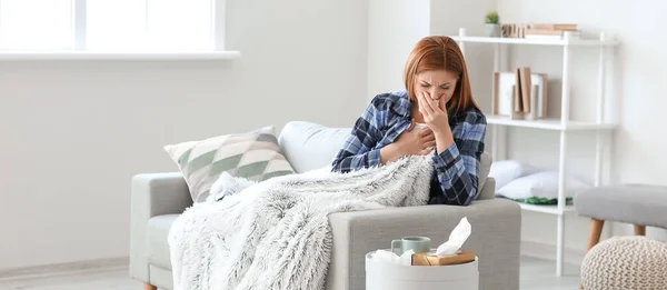 Woman Ill Flu Home — Stock Photo, Image
