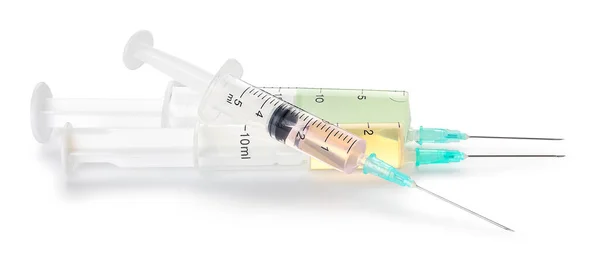 Different Medical Syringes Vaccine White Background — Stock Photo, Image