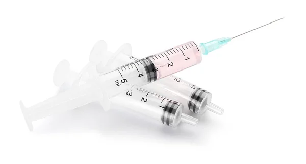 Different Medical Syringes Vaccine White Background — Foto de Stock