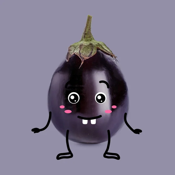 Funny Eggplant Grey Background — 图库照片