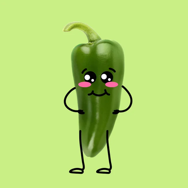 Funny Pepper Green Background — Stock Photo, Image
