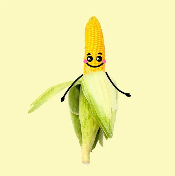 Funny Corncob Light Yellow Background — ストック写真