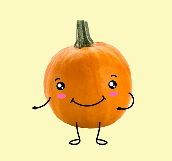 Funny Pumpkin Light Yellow Background — Zdjęcie stockowe