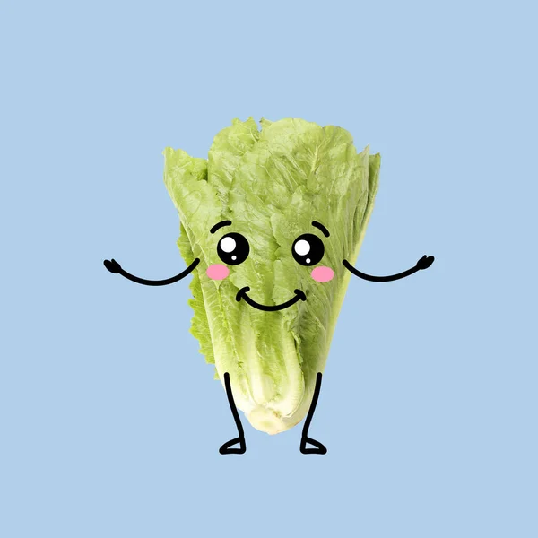 Funny Romaine Lettuce Light Blue Background — 图库照片