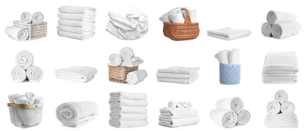 Set Many Towels Isolated White — Zdjęcie stockowe