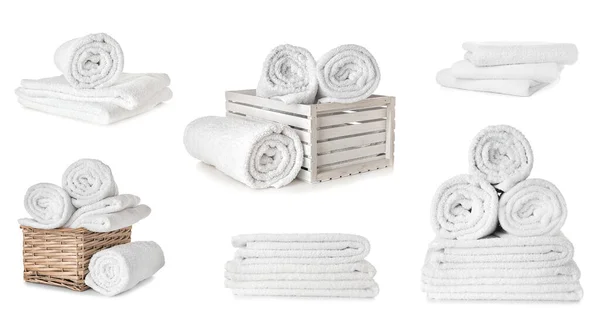 Set Clean Soft Towels Isolated White — Fotografia de Stock