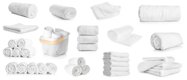 Set Clean Soft Towels Isolated White — Stockfoto